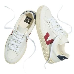 Veja V-12 Men’s Retro Low Top Leather Sneakers in Extra White Marsala Nautico